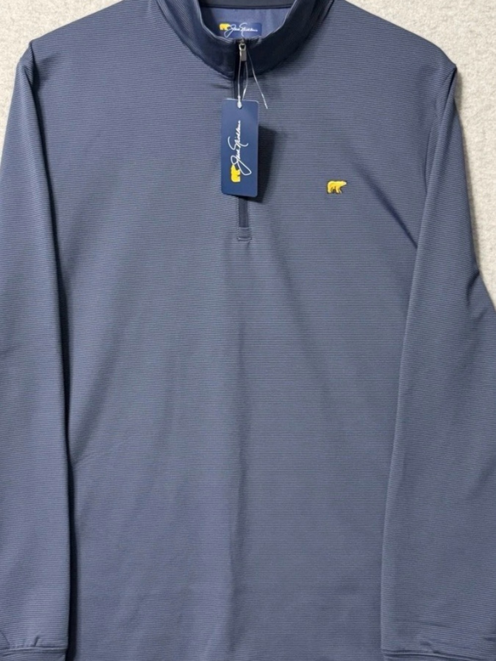 Jack Nicklaus mood indigo with Navy blue pinstripes long sleeve 1/4 zipper